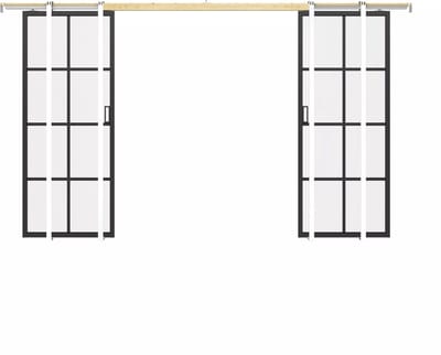Vente-unique Dubbele schuifdeur met klamplaagsysteem in aluminium en gehard matglas - 2 x H205 x L63 cm - WILDEN II