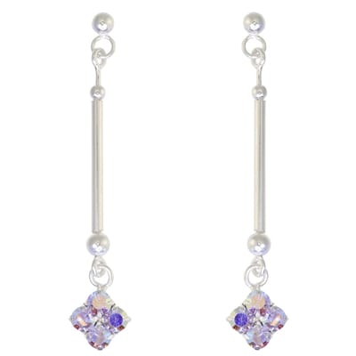 Behave – Oorbellen – 925 Sterling Zilveren langwerpige Oorstekers met Paars Multi Kristal steentjes