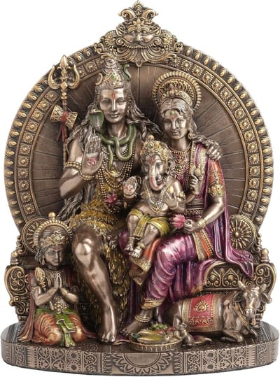 Veronese Design beeld/figuur - Lord Shiva met Familie Parvati, Ganesha en Kartikeya - zeer gedetailleerd en mooi - (hxbxd) ca. 18cm x 14cm x 9cm