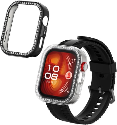 kwmobile 2x kunststof horloge rand bescherming geschikt voor Huawei Watch Fit 4 Pro Beschermhoes - Glitter beschermhoesje transparant / zwart