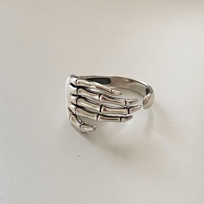 Bague Ajustable en Argent Sterling 925 Tendance Punk Rock Vintage Créative Main Squelette Anneau Bijoux de Fête Pour Femmes Cadeau Bague de Doigt Resizable gray