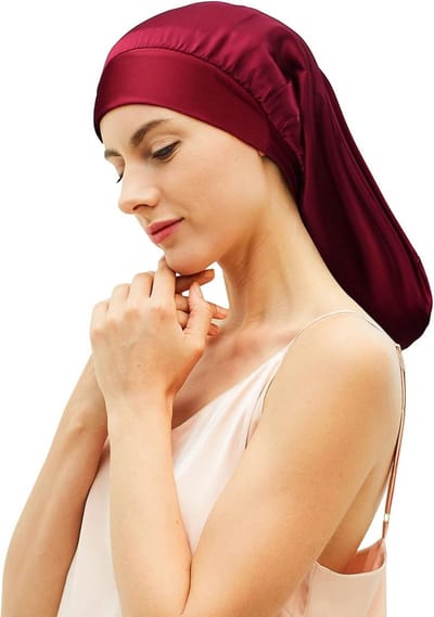 Zijden Slaapmuts voor Bescherming van Haar, Geschikt voor Schouderlang, Kort en Krullend Haar - Rood, L