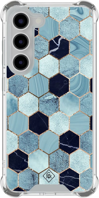 Casimoda® hoesje - Geschikt voor Samsung Galaxy S23 - Blue Cubes - Shockproof case - Extra sterk - TPU/polycarbonaat - Blauw, Transparant