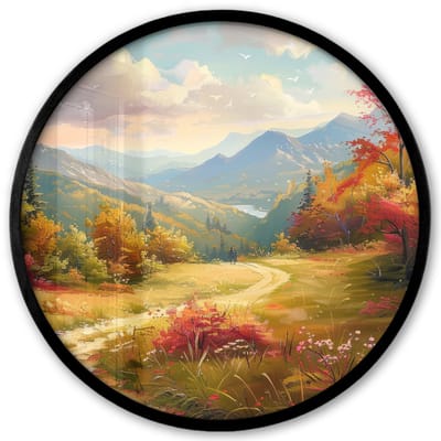 Poster in lijst Rond - Fotolijst 40x40 cm - Posters - Landschap - Illustratie - Natuur - Ronde posterlijst zwart - Decoratie - Wanddecoratie woonkamer - Muurdecoratie slaapkamer