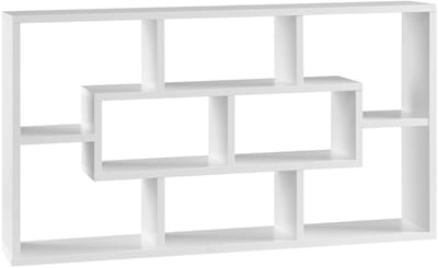 NaevaMi Wandkast - Wandplank - Wandkastje Hangend - Hangende Kast met 8 Vakken - Boekenplank - Wanddecoratie - Woonaccessoires - Boekenkast - Boekenrek - Klasse 1 Houtmateriaal - Max 5kg Laadvermogen Per Plank - 85x48x16cm - Wit