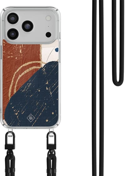 Casimoda® hoesje met zwart koord - Geschikt voor iPhone 17 Pro Max - Abstract Teracotta - Afneembaar koord - TPU/polycarbonaat - Multi