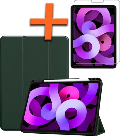 Hoesje - Geschikt voor Apple iPad Air 6 (2024) - 13 inch - 6e Generatie - M2 - Met Screenprotector - Trifold Bookcase - Hard Cover Case - Met Uitsparing Geschikt voor Apple Pencil - Hardcover Book - Tablet Hoes - Donkergroen