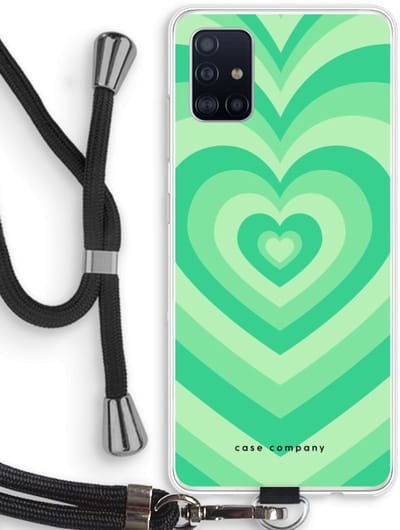 Case Company® - Hoesje met koord geschikt voor Samsung Galaxy A51 4G hoesje met Koord - Hart Groen - Telefoonhoesje met Zwart Koord - Bescherming aan alle Kanten en Over de Schermrand