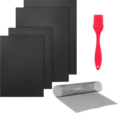 Famanu – Herbruikbare grillmatten - 100% antiaanbaklaag - perfect voor houtskool- en gasbarbecues - zwart