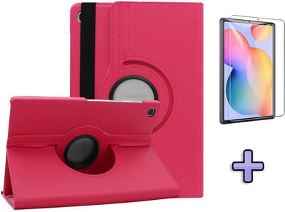 HB Hoes Geschikt voor Samsung Galaxy Tab S6 Lite - Draaibare Tablet Case met Standaard - Roze & Glazen Screenprotector