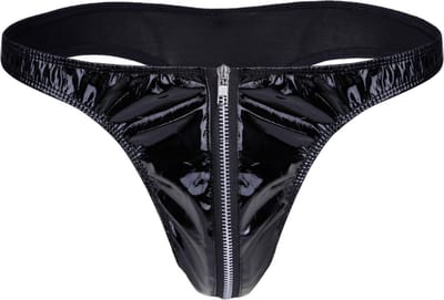 Heren Slip met Rits - Latex Look - String Zwart - Sexy Design - Mannen String - Ondergoed Maat XL