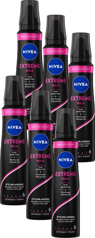 NIVEA Extreme Hold Hair Styling Mousse - Haarmousse - 48 uur Fixatie - Verrijkt Met Vitamine B3 - Voordeelverpakking 6 x 150ml