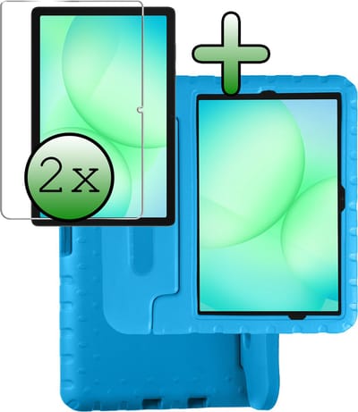 Hoesje Geschikt voor Samsung Galaxy Tab A11 Plus / A9 Plus - Met 2x Screenprotector - Kinderhoes Shockproof Bumper - Kidsproof Case - Tablet Hoes - Kinder Hoes Cover - Blauw
