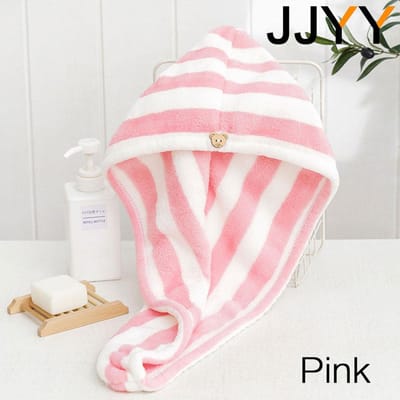 JJYY Microfiber Sterk Absorberend Microfiber Droog Haar Handdoek Absorberend Snel Droog Gestreept Douchekapje Badkameraccessoires roze