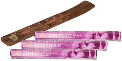 Hem Wierook stokjes in Anti Stress geuren mix - pak van 60x stokjes - 25 cm - met houder/plankje - huisgeuren - relaxing