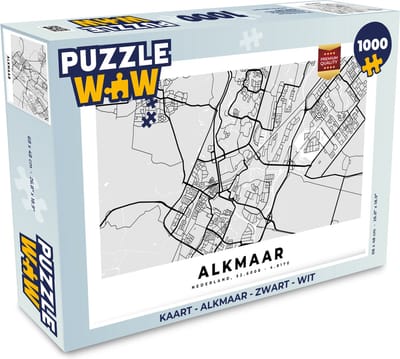 Puzzel Kaart - Alkmaar - Zwart - Wit - Legpuzzel - Puzzel 1000 stukjes volwassenen