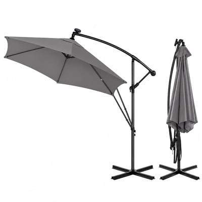 WOLTU Zweefparasol met Solar LED Verlichting – Parasol - Draaibare Tuinparasol – UPF 50+ UV Bescherming – Voor Balkon, Tuin & Patio – Grijs
