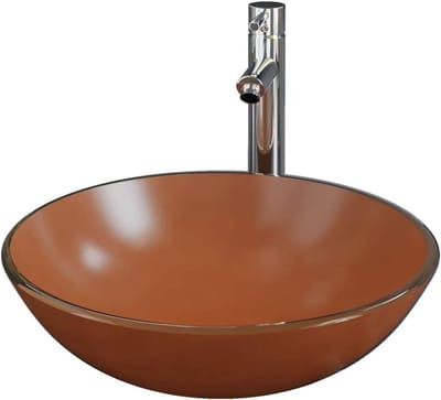 Wastafel met kraan - Badkamer wasbak - Dagelijks gebruik - Gehard glas - 42 cm diameter - Bruin