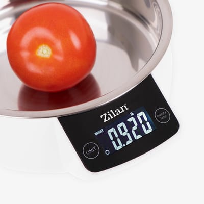 Zilan Digitale Keukenweegschaal met RVS Kom 5kg – Elektronische Voedselweegschaal met Tare Functie, LCD Display, Gram Nauwkeurig, Inclusief 900ml RVS Mengkom