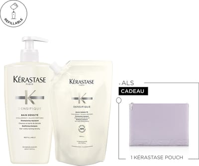 Kérastase Densifique Refill Voordeelverpakking + Cadeau - Navulbare Shampoo 500ml & Navulling 500ml + Flatpouch Cadeau - Voor Meer Haar Volume & Densiteit
