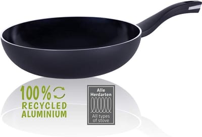 Wokpan - Koekenpan - Gezond Koken - Gemaakt van gerecycled materiaal - 28 cm - Zwart
