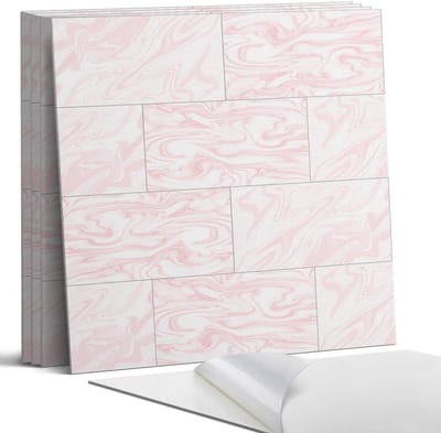 Coloray Wandpanelen Zelfklevend - Marmerpatroon met golven Zelfklevende Wandpanelen - 50 cm x 50 cm - Roze Wandpaneel PVC - 4 stuks - Texturen Wandpanelen Zelfklevend - Wandbord Keuken - Wandpaneel Badkamer
