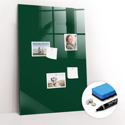 Tulup Whitebord - Kleur Flessengroen Magneetbord - 60 cm x 90 cm - Magneetbord Keuken - Industrieel Wandbord - Memobord Magnetisch - Ideeënbord Thuiswerkplek - Inclusief Gratis Magneten & Marker & Spons - Magneetbord Design - Memo Magneetbord