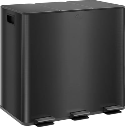 Prullenbak 3 vakken - Afvalscheiding - 3 x 15 L inhoud - Trio pedaalemmer Zwart- Afvalemmer 45 Liter - Recycle Afvalbak - Afvalscheidingsprullenbak - Hygiënisch Afval Scheiden - Keuken Vuilbak - Kantoor Prullenbakk - Zwart