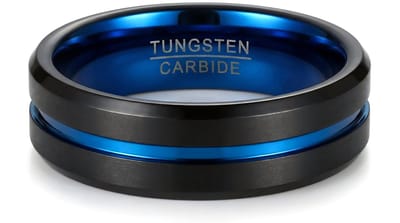 Heren ring tungsten blauw zwart staal - Ring man zwart mat - maat 12 - mauro vinci® - inclusief geschenkverpakking