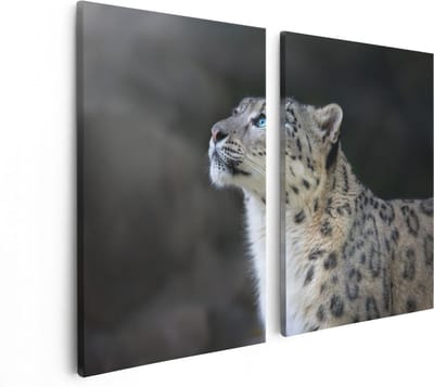 Artaza Canvas Schilderij Tweeluik Luipaard Met Blauwe Ogen  - 80x60 - Foto Op Canvas - Canvas Print