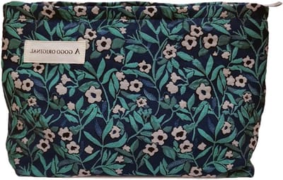 Grote Cosmetica Tas van Corduroy, Vintage Toilettas met Rits, Ideaal voor Reizen en Make-up Organisatie voor Vrouwen en Meisjes (10.2"x7.5"), Zwart Groen, Beauty Case met Opbergmogelijkheden