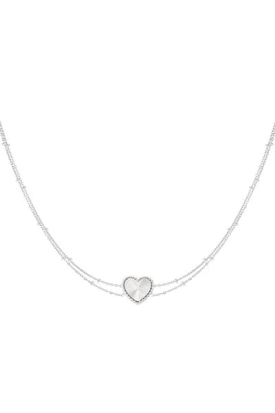 Ketting hart met bolletjes - zilver - Yehwang - 42,50 + 5 cm - Stainless Steel