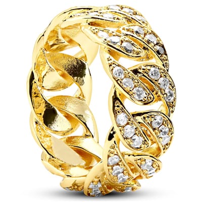 Nicos | 10 mm Goudkleurige Ring met Cubaanse Schakels en Zirkonia