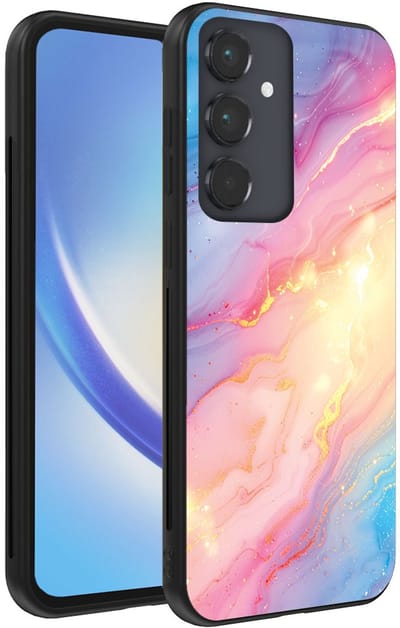 Smartphonica Telefoonhoesje Geschikt voor Samsung Galaxy A34 5G met Regenboog Glitter Marmer Opdruk - TPU Backcover Case Rainbow Glitter Marble Design geschikt voor Samsung Galaxy A34 5G