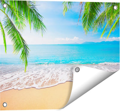 Gards Tuinposter Tropisch Strand en Zee - 50x40 cm - Tuindoek - Tuindecoratie - Wanddecoratie buiten - Tuinschilderij