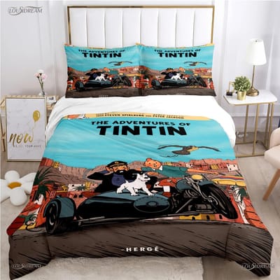 Schattige T-Tintines All Season Dekbedovertrek Cartoon Grappige Beddengoedsets Zachte Dekbedovertrek en Kussenslopen Tiener Eenpersoons/Tweepersoons/Queen/King AU Single 140x210cm