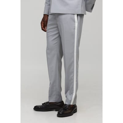 Slim fit getailleerde broek met contrasterende streep | Grey | Size XS