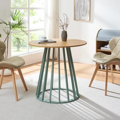 Eettafel Rond - Tafel voor twee - Gezellig dineren - Eenvoudige montage - 80x76 cm - Eiken/groen