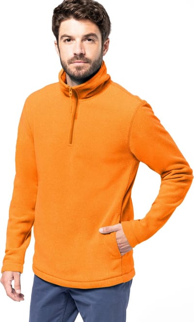 Kariban Fleece trui - oranje - halve ritskraag - warme Koningsdag sweater - heren - EK / WK supporter M