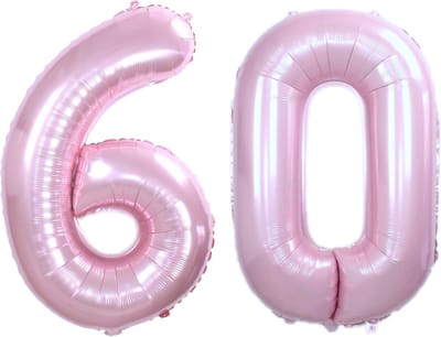 Ballon Cijfer 60 Jaar Roze Helium Ballonnen Verjaardag Versiering Cijfer Ballon Feest Versiering Met Rietje - 86Cm