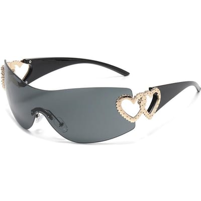 Lunettes de mode Y2K sans monture en forme de cœur pour femmes, design léger ajouré, accents en forme de cœur, mode & protection, lunettes avec détails en forme de cœur noir