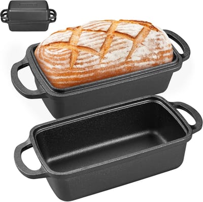 Gietijzeren Broodpan - Bakvorm met Deksel - Zelf Brood Bakken - Dubbele Functie Oven - Set van 2 - Zwart