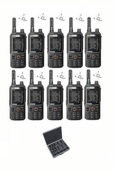 Set van 10 Inrico T320 V2 4G LTE Zello Portofoon, GPS, Wifi met beveiliging oortje en koffer