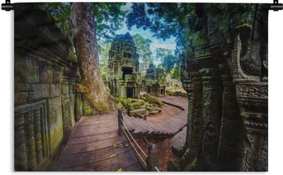 Wandkleed Angkor Wat - Ta Prohm tempel in Angkor Wat Wandkleed katoen 120x80 cm - Wandtapijt met foto