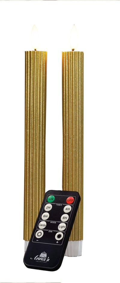 Anna's Collection LED dinerkaarsen - 2x st - goud - ribbel - afstandsbediening