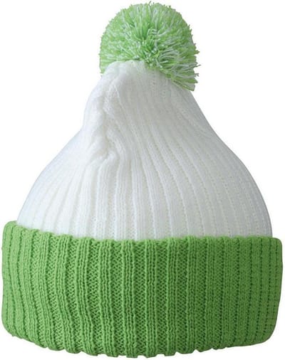 Myrtle Beach - Unisex Gebreide Muts met Pompom (Wit/Groen)