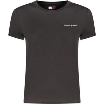 Tommy Hilfiger Dames T-shirt - Small - Korte Mouwen - Casual Shirt Katoen - Zwart