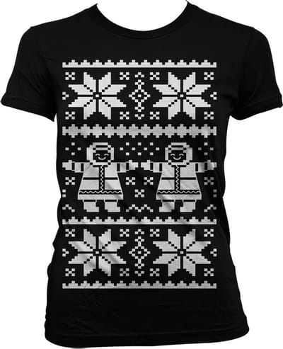 Dames Fun Tshirt -M- Retro X-Mas Knit Pattern Zwart