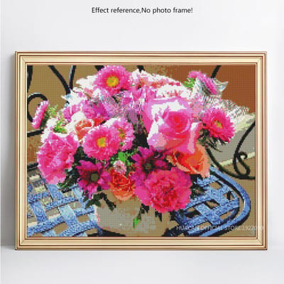 Peinture diamant 5D à faire soi-même, perceuse ronde, broderie de fleurs, mosaïque de diamant, image en strass 20X30 pink