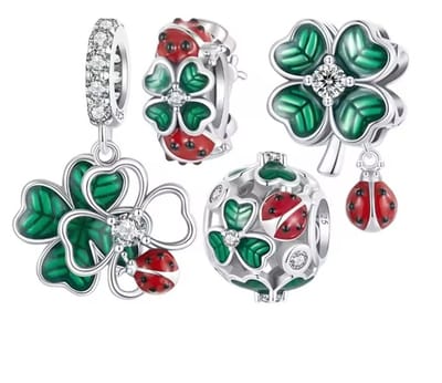 RomyStones – Klaver & Lieveheersbeestje Bedelset – 925 Sterling Zilver – Geluk & Bescherming